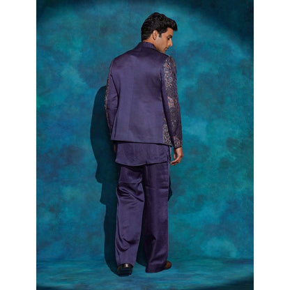 Jatin Malik Oceanic Purple Hand Embroidered Short Jacket with Kurta and Trouser
