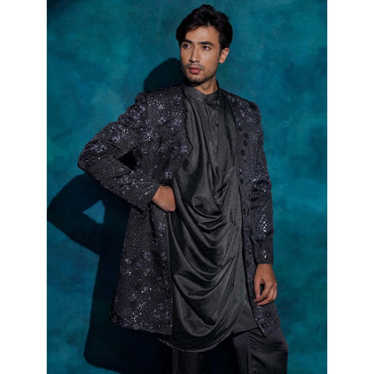 Jatin Malik Black Hand Embroidered Jacket with Kurta and Trouser