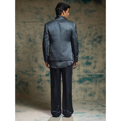 Jatin Malik Blue Hand Embroidered Short Jacket with Kurta and Trouser