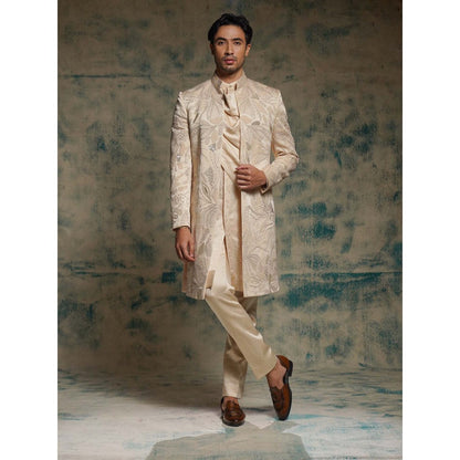 Jatin Malik Buttercream Hand Embroidered Jacket with Kurta and Trouser