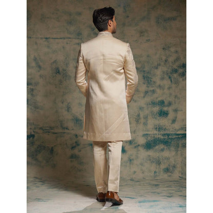 Jatin Malik Buttercream Hand Embroidered Jacket with Kurta and Trouser