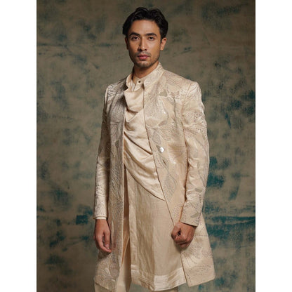 Jatin Malik Buttercream Hand Embroidered Jacket with Kurta and Trouser