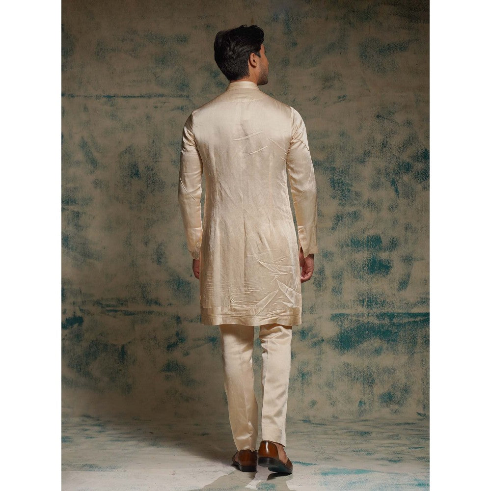 Jatin Malik Buttercream Hand Embroidered Jacket with Kurta and Trouser