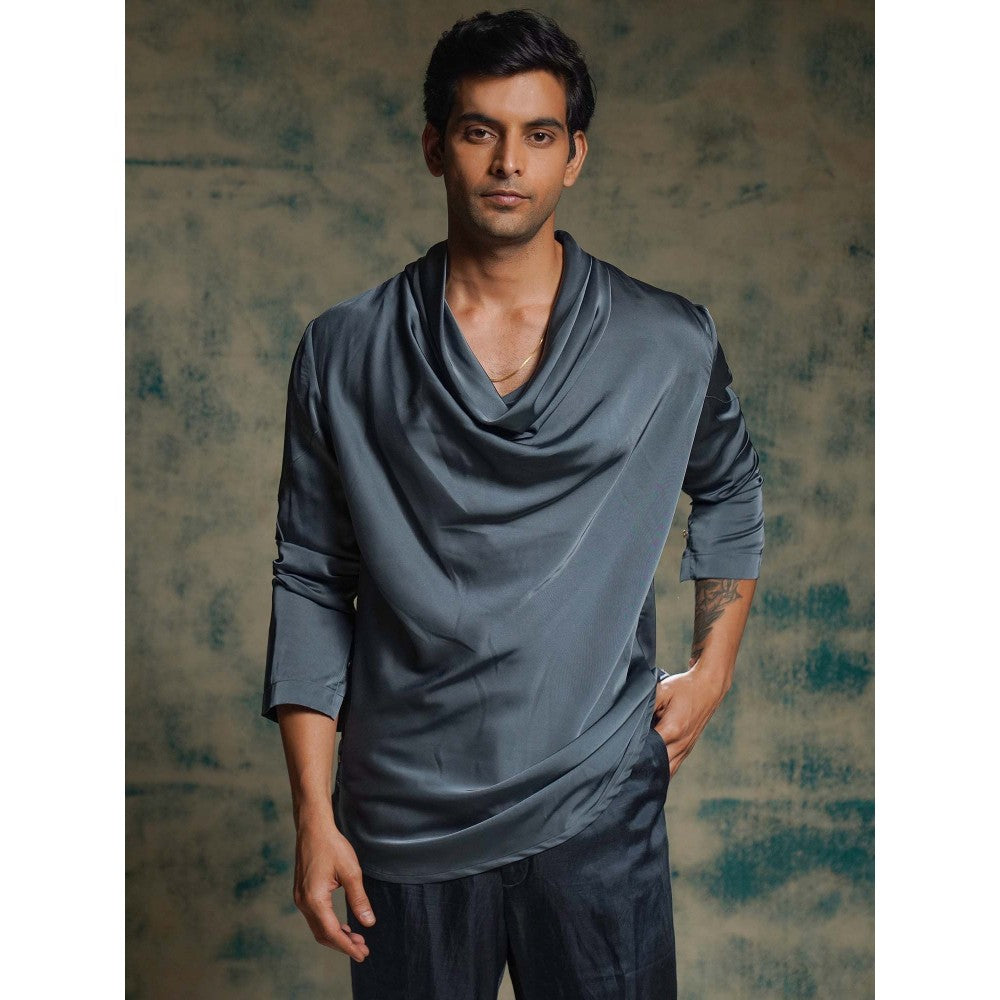 Jatin Malik Blue Cowl Kurta with Trouser