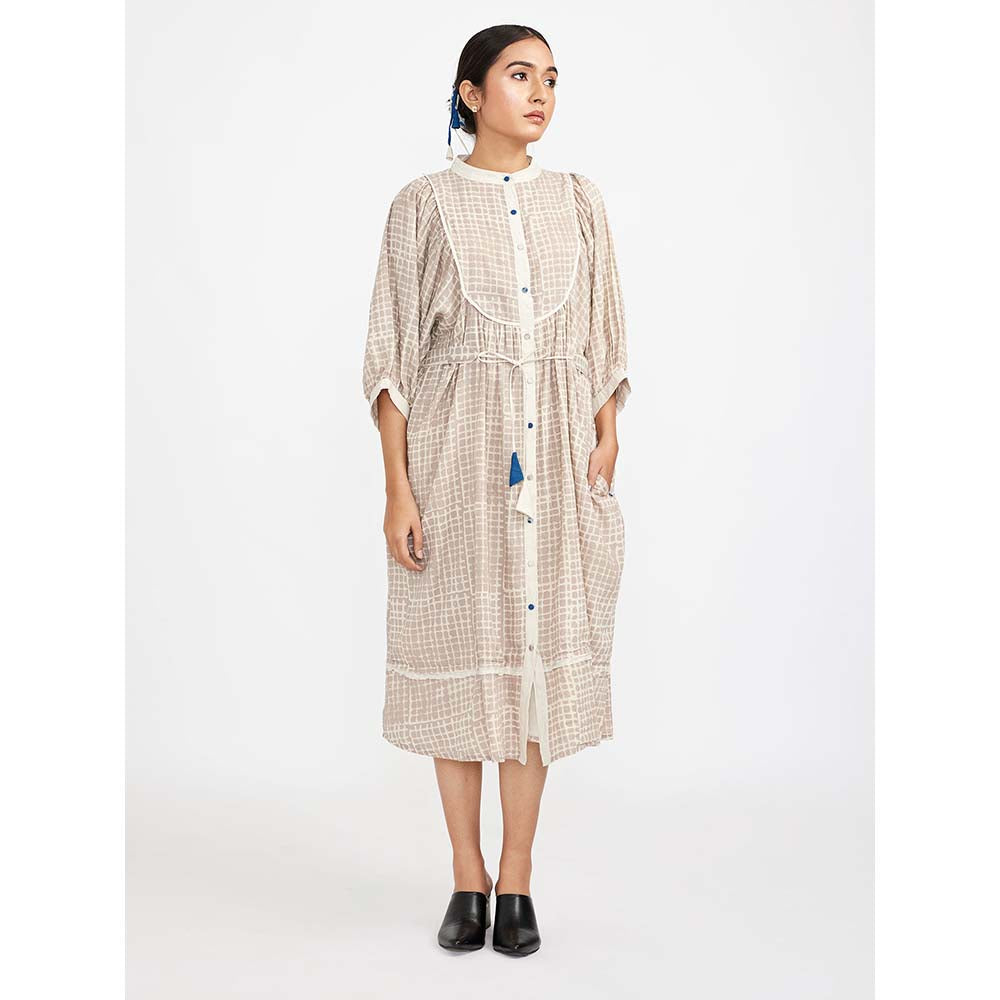 JAYATI GOENKA Beige Block Printed Checkered Midi Dress (Set of 2)