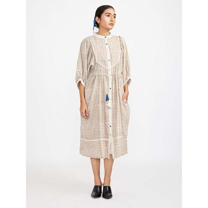 JAYATI GOENKA Beige Block Printed Checkered Midi Dress (Set of 2)