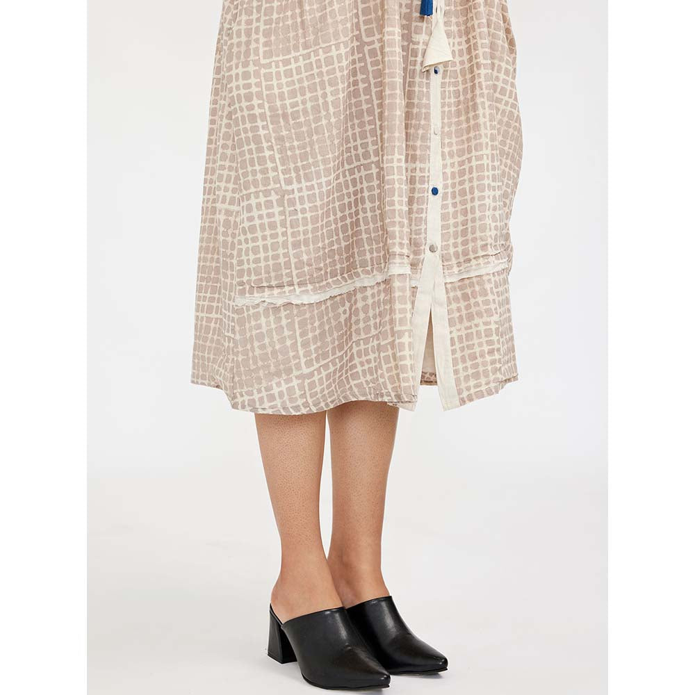 JAYATI GOENKA Beige Block Printed Checkered Midi Dress (Set of 2)