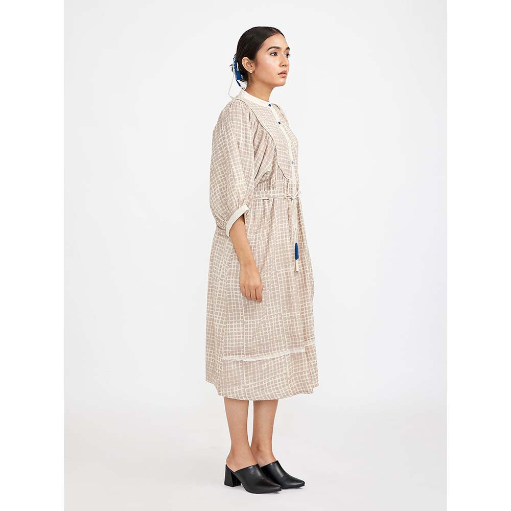 JAYATI GOENKA Beige Block Printed Checkered Midi Dress (Set of 2)