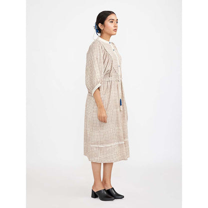 JAYATI GOENKA Beige Block Printed Checkered Midi Dress (Set of 2)