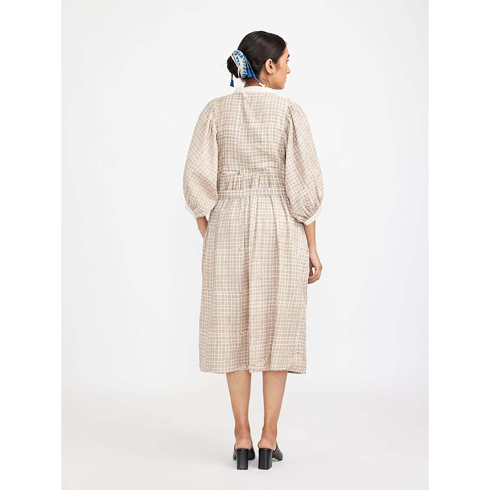JAYATI GOENKA Beige Block Printed Checkered Midi Dress (Set of 2)
