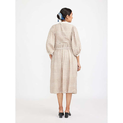 JAYATI GOENKA Beige Block Printed Checkered Midi Dress (Set of 2)