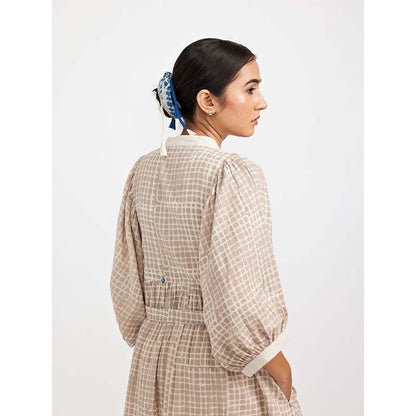 JAYATI GOENKA Beige Block Printed Checkered Midi Dress (Set of 2)