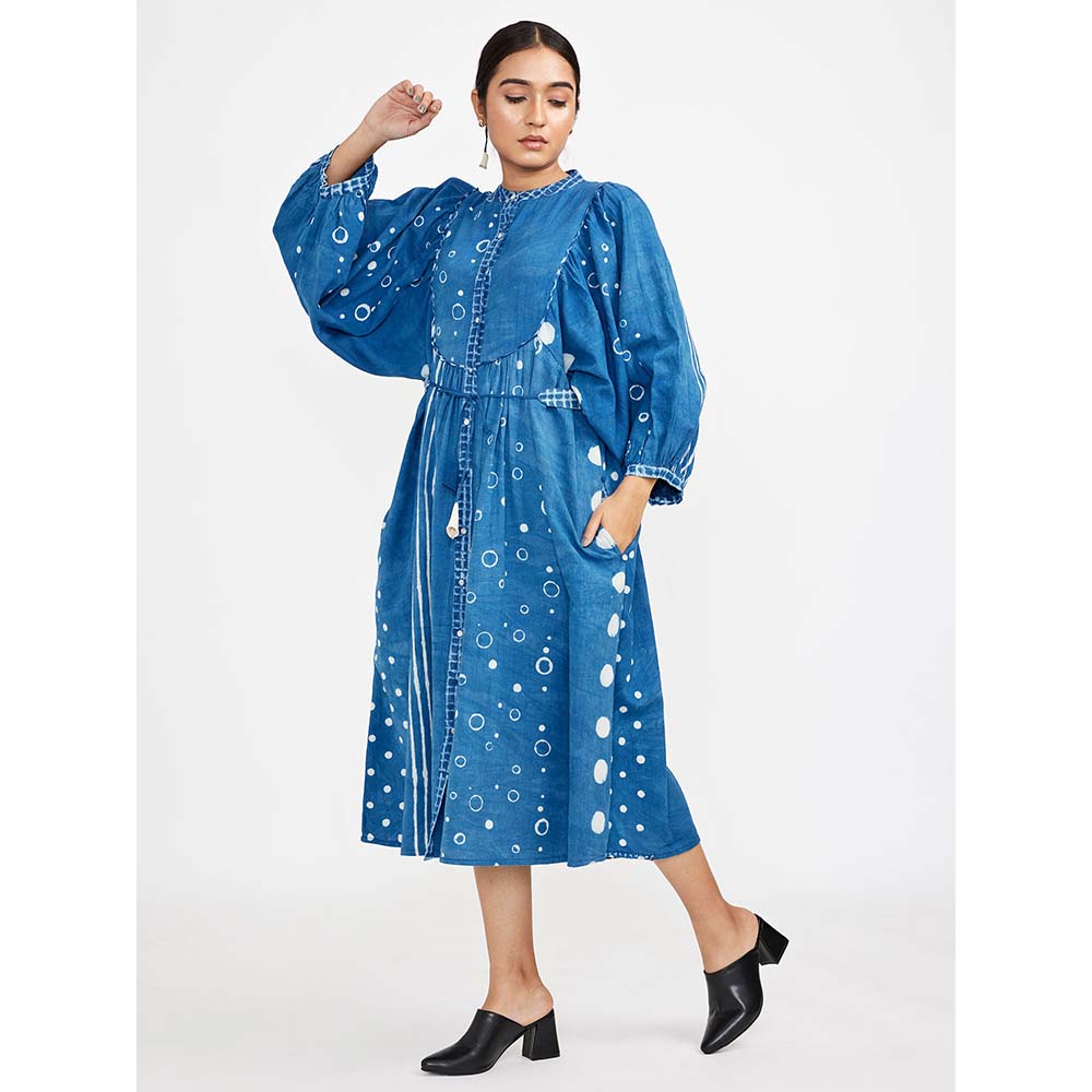 JAYATI GOENKA Blue Block Printed Midi Dress (Set of 2)