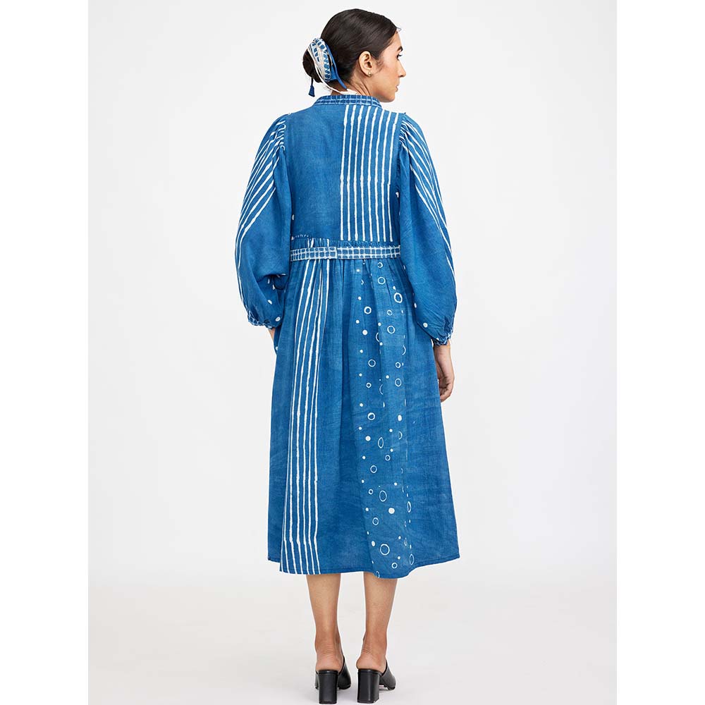 JAYATI GOENKA Blue Block Printed Midi Dress (Set of 2)