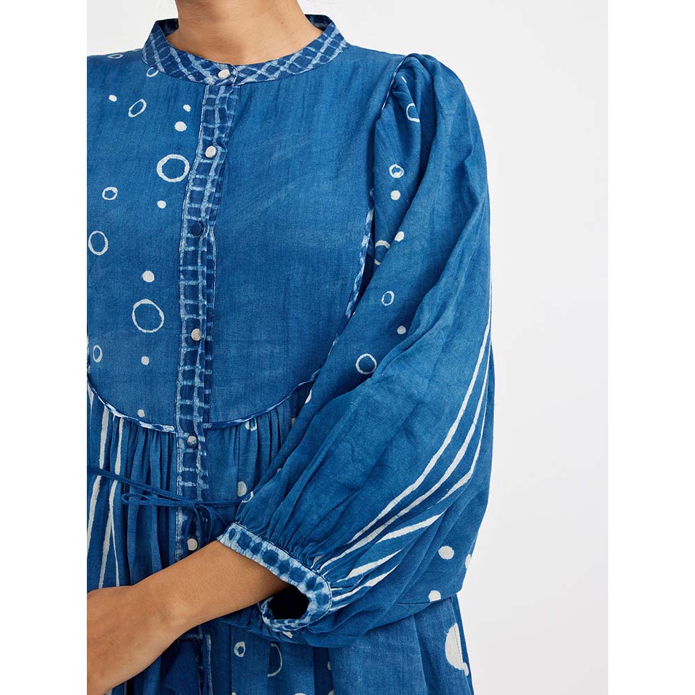 JAYATI GOENKA Blue Block Printed Midi Dress (Set of 2)