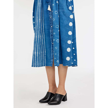 JAYATI GOENKA Blue Block Printed Midi Dress (Set of 2)