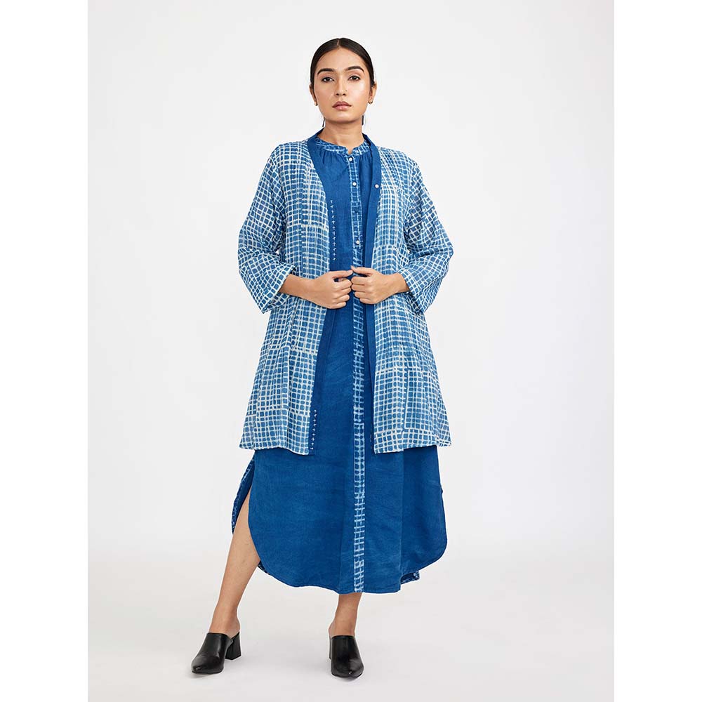 JAYATI GOENKA Blue Block Printed Dress (Set of 2)