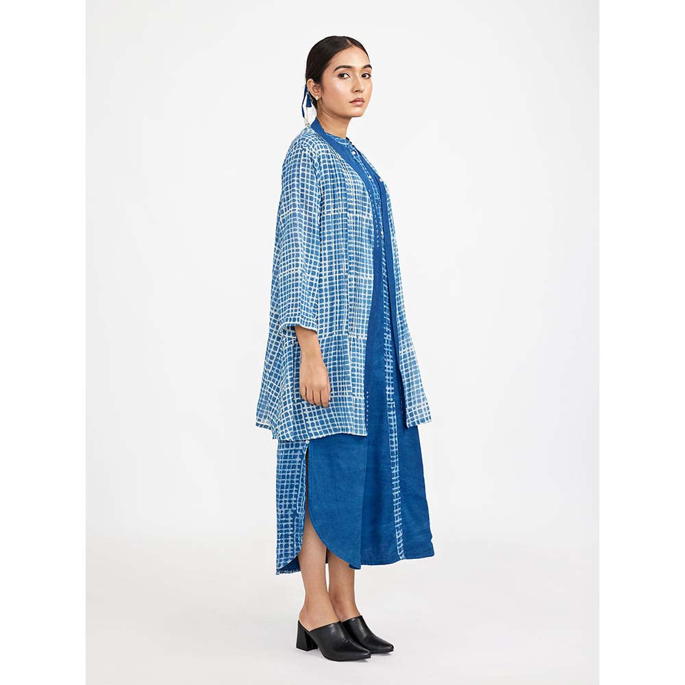 JAYATI GOENKA Blue Block Printed Dress (Set of 2)