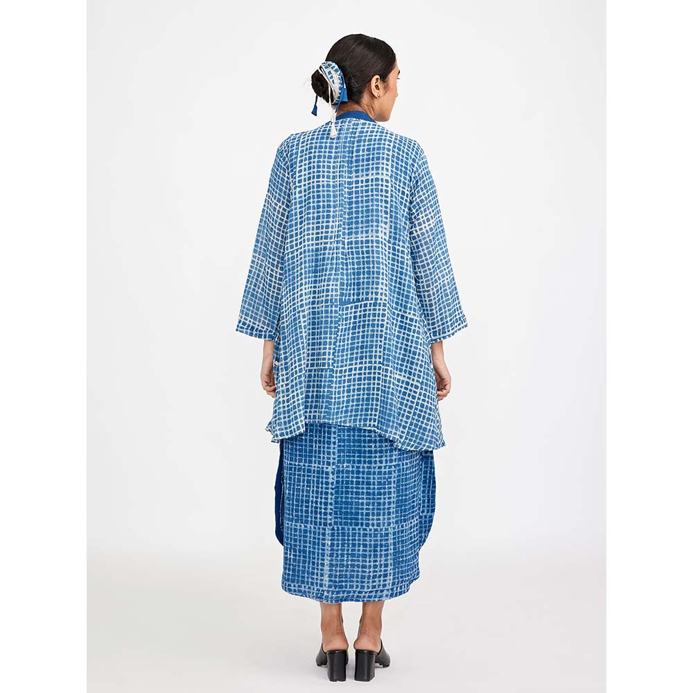 JAYATI GOENKA Blue Block Printed Dress (Set of 2)