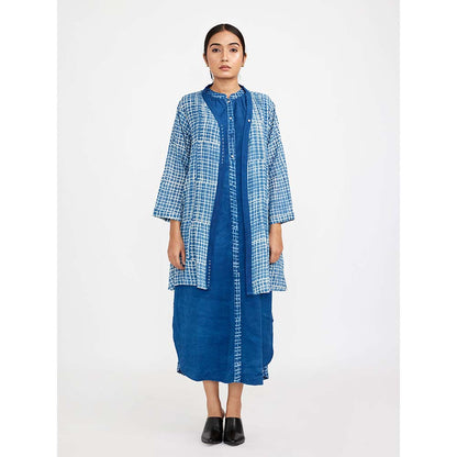 JAYATI GOENKA Blue Block Printed Dress (Set of 2)