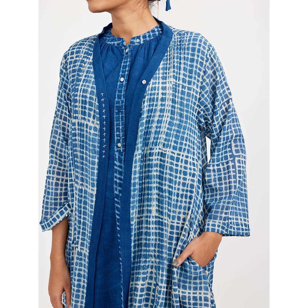 JAYATI GOENKA Blue Block Printed Dress (Set of 2)
