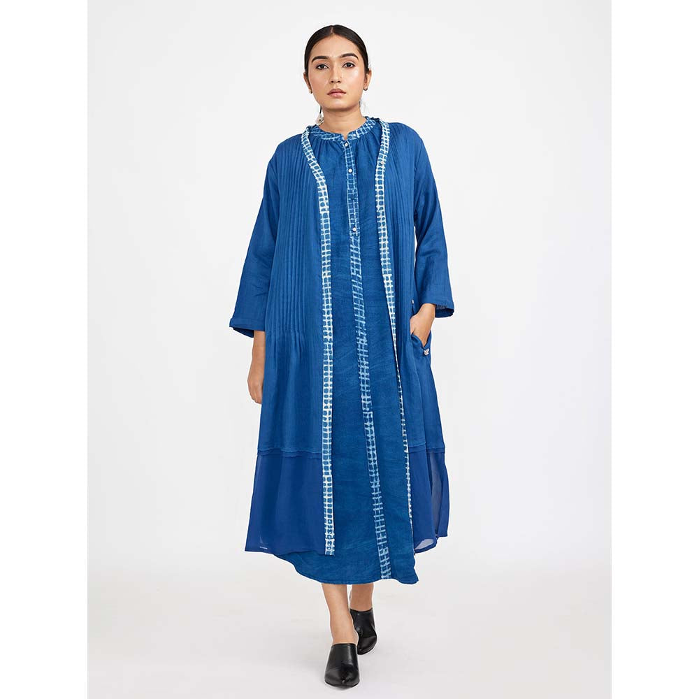 JAYATI GOENKA Blue Dress with Solid Button Down (Set of 2)