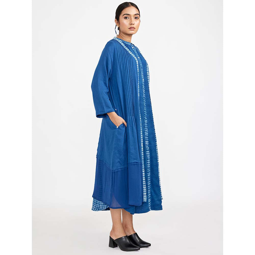 JAYATI GOENKA Blue Dress with Solid Button Down (Set of 2)