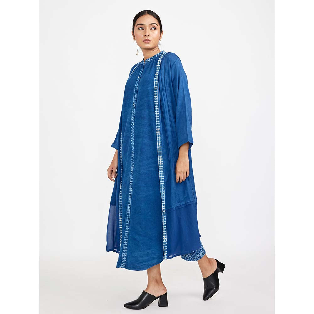 JAYATI GOENKA Blue Dress with Solid Button Down (Set of 2)