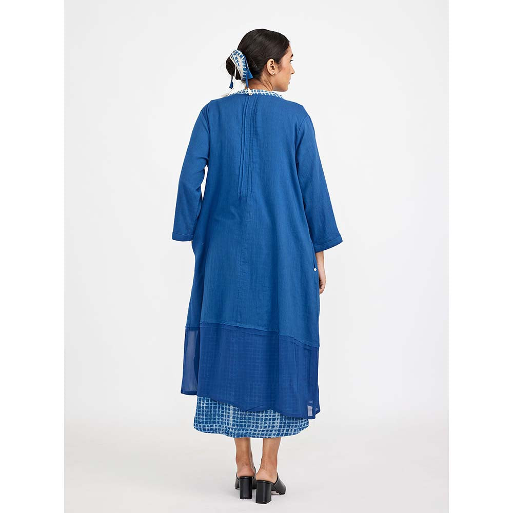 JAYATI GOENKA Blue Dress with Solid Button Down (Set of 2)