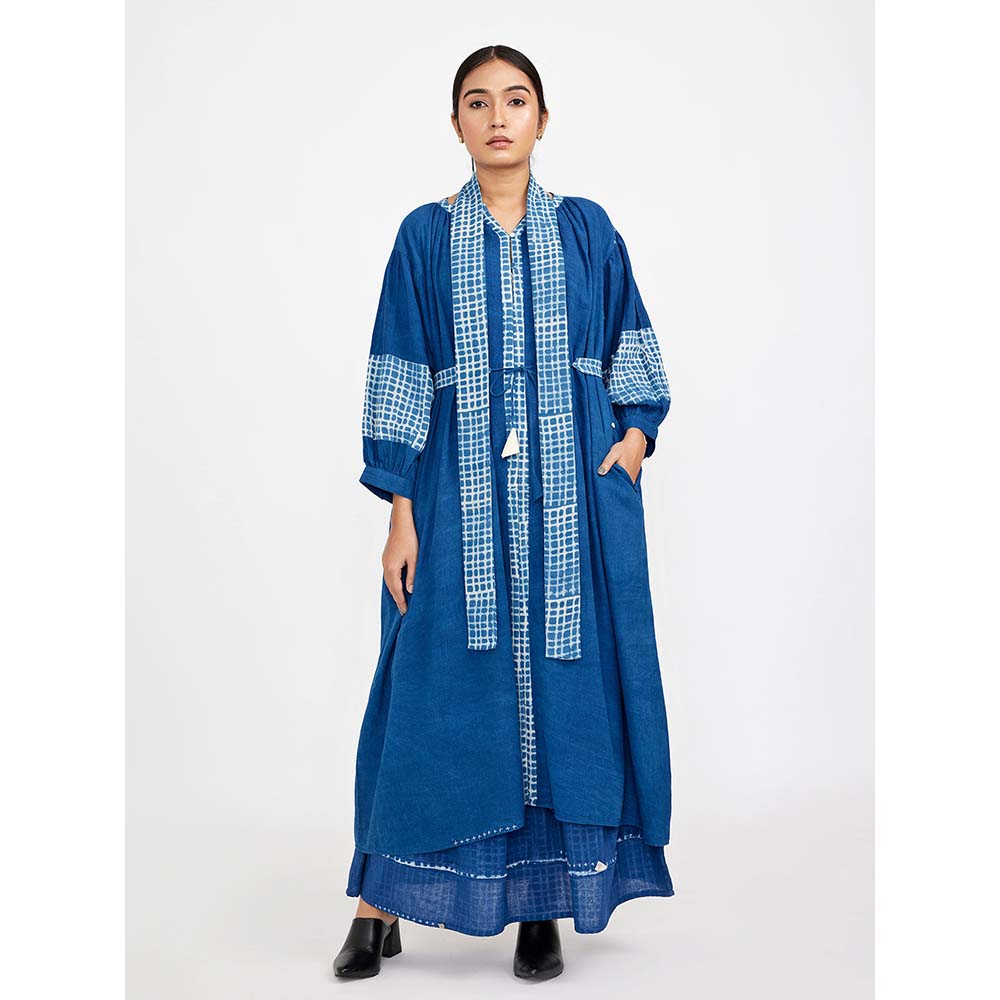 JAYATI GOENKA Blue Block Printed Checks (Set of 4)
