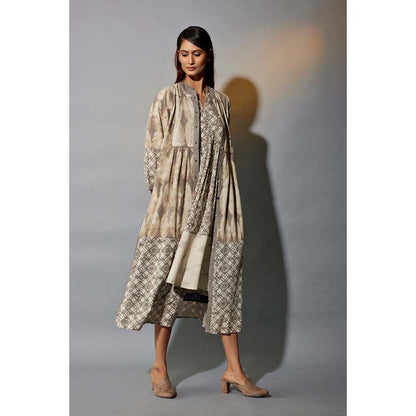 JAYATI GOENKA 24 X 7 Grey Ruffled Dress Co-Ord (Set of 4)