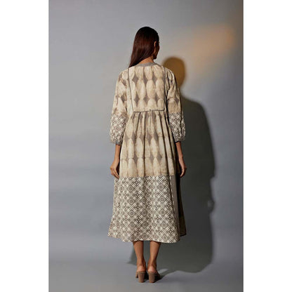 JAYATI GOENKA 24 X 7 Grey Ruffled Dress Co-Ord (Set of 4)