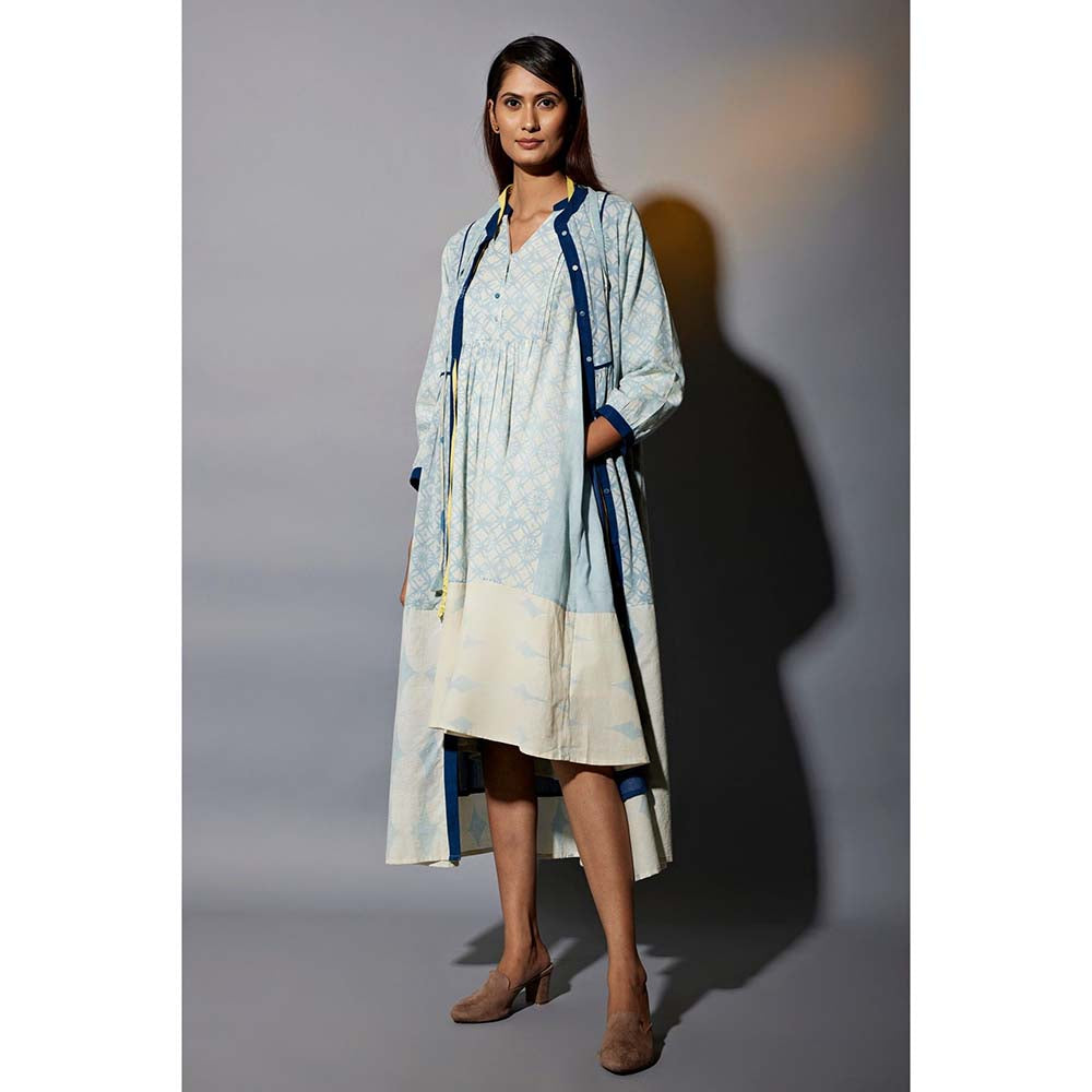 JAYATI GOENKA 24 X 7 Blue Ruffled Dress Co-Ord (Set of 4)