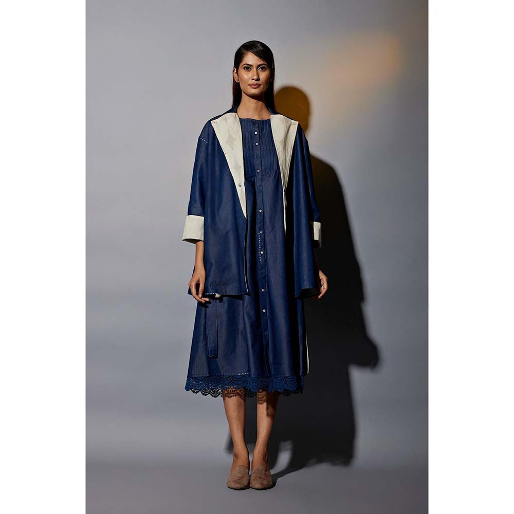 JAYATI GOENKA Navy Blue Denim Dress Co-ord (Set of 4)
