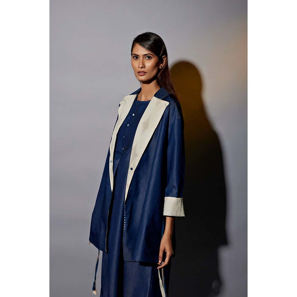 JAYATI GOENKA Navy Blue Denim Dress Co-ord (Set of 4)