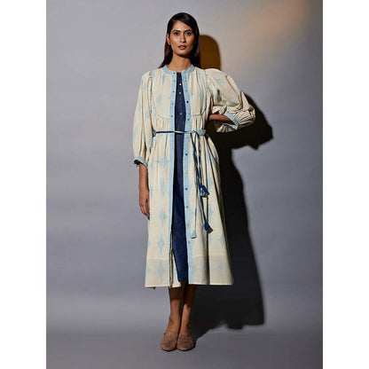 JAYATI GOENKA Chalk Blue Denim Dress Co-Ord (Set of 4)