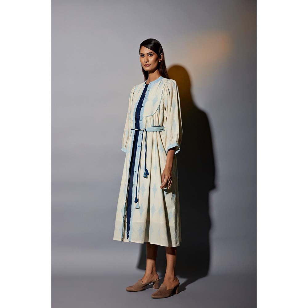 JAYATI GOENKA Chalk Blue Denim Dress Co-Ord (Set of 4)