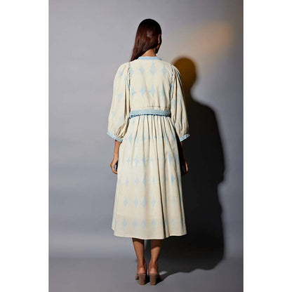 JAYATI GOENKA Chalk Blue Denim Dress Co-Ord (Set of 4)