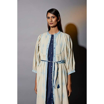 JAYATI GOENKA Chalk Blue Denim Dress Co-Ord (Set of 4)