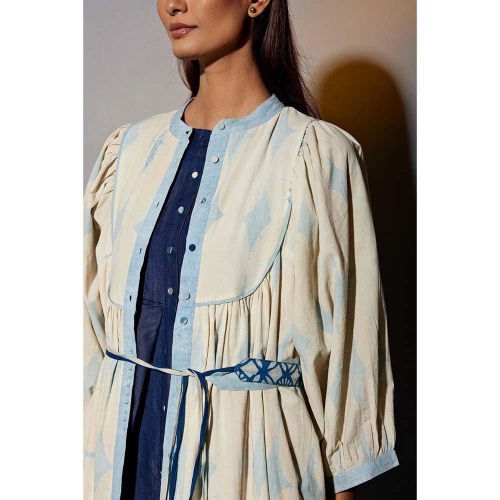 JAYATI GOENKA Chalk Blue Denim Dress Co-Ord (Set of 4)