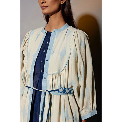 JAYATI GOENKA Chalk Blue Denim Dress Co-Ord (Set of 4)