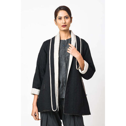 JAYATI GOENKA Solid Kuro Jacket with Belt (Set of 2)