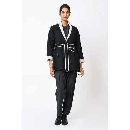 JAYATI GOENKA Solid Kuro Jacket with Belt (Set of 2)