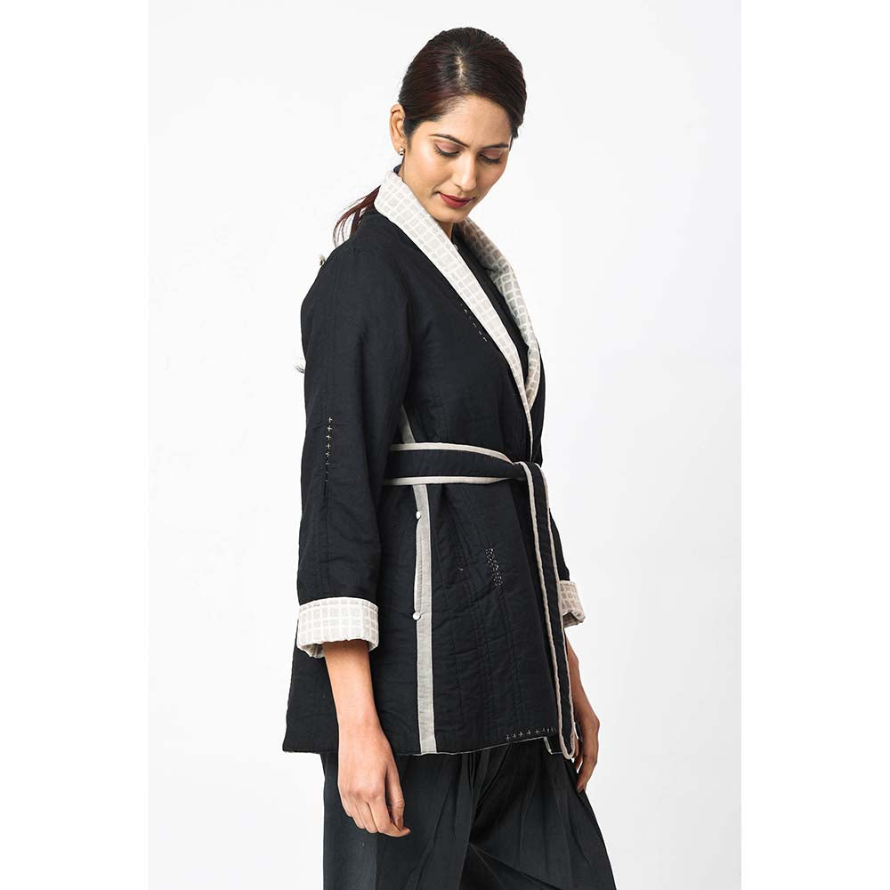 JAYATI GOENKA Solid Kuro Jacket with Belt (Set of 2)