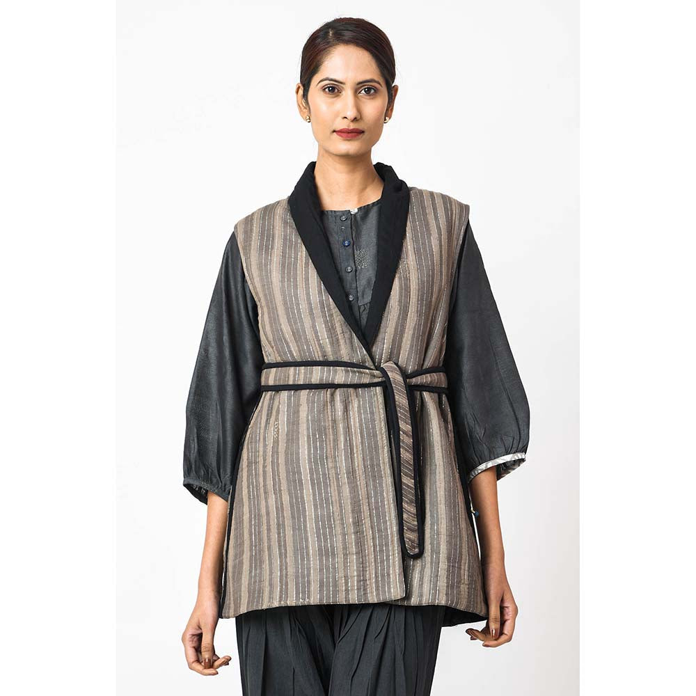 JAYATI GOENKA Stripes Chairo Jacket with Belt (Set of 2)