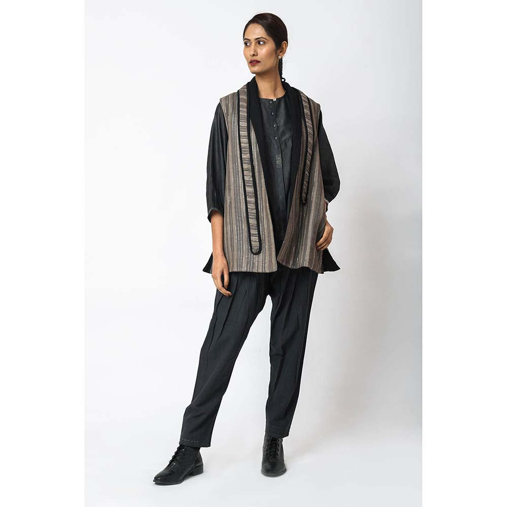 JAYATI GOENKA Stripes Chairo Jacket with Belt (Set of 2)