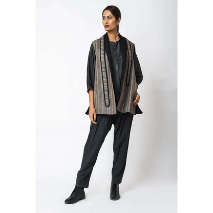 JAYATI GOENKA Stripes Chairo Jacket with Belt (Set of 2)