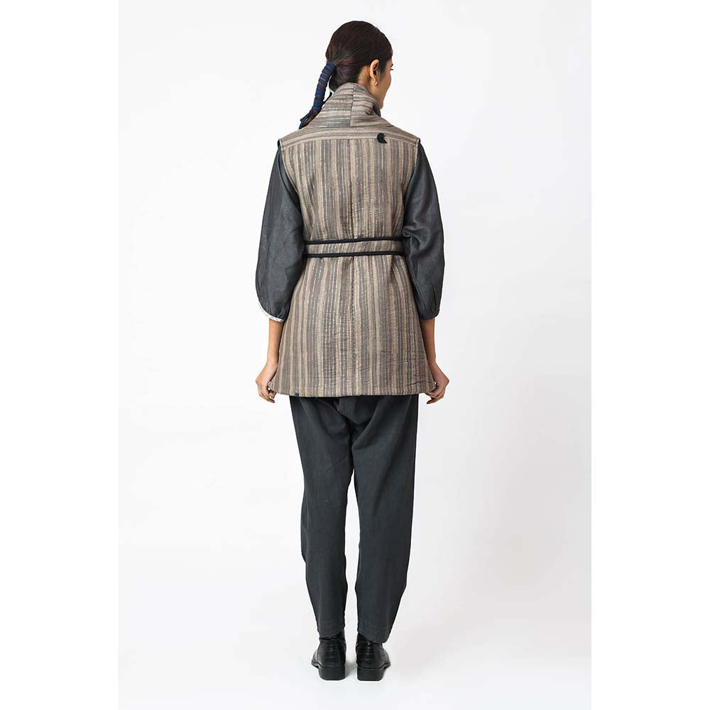 JAYATI GOENKA Stripes Chairo Jacket with Belt (Set of 2)