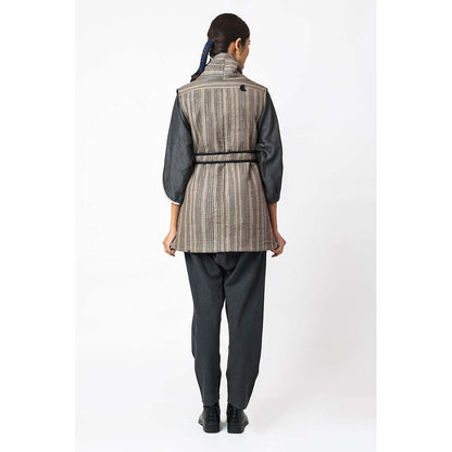 JAYATI GOENKA Stripes Chairo Jacket with Belt (Set of 2)