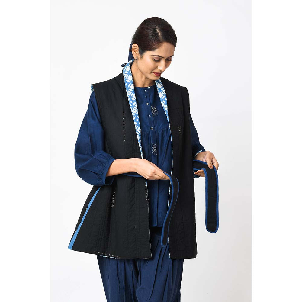 JAYATI GOENKA Solid Noir Jacket with Belt (Set of 2)